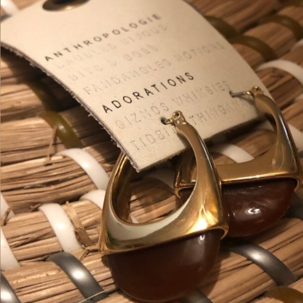 New Anthropologie Gold and Brown Hoop Earrings